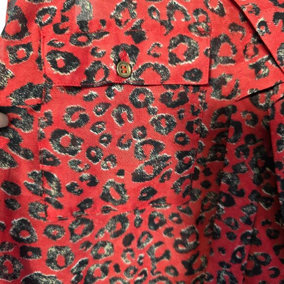 Leopard Print Red Sheer Blouse Size M Whimsigoth Y2K Slinky Boho Gypsy New - Picture 4 of 9